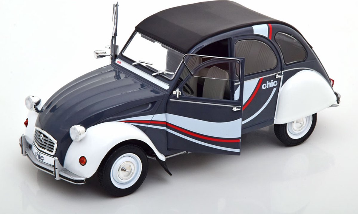 Citroën 2CV6 Chic 1982 (Grijs/Wit) (21 cm) 1/18 Solido {Modelauto Schaalmodel Miniatuurauto}